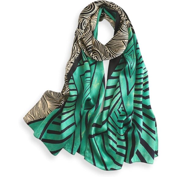 🆕 Women Green Mulberry Silk Long Scarf Large Oblong Shawl Head Neck Hair Wrap - Picture 1 of 5